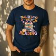 Fall In Love With Reading Halloween Stack Of Book Teacher Men's Casual T-Shirt Navy