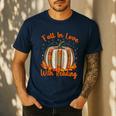 Fall In Love With Reading Pumpkin Autumn Librarians Teacher Men's Casual T-Shirt Navy