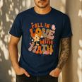 Fall In Love With Science Math Teacher Fall Thanksgiving Men's Casual T-Shirt Navy