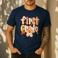 First Grade Fall Floral Coquette Bow Teachers Students Men's Casual T-Shirt Navy