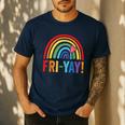 Fri-Yay Friyay Rainbow Colors Teacher Childrens Fun Designs Men's Casual T-Shirt Navy Fri-Yay Friyay Rainbow Colors Teacher Childrens Fun Designs Men's Casual T-Shirt Navy