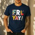 Fri Yay Teacher Happy Friday Friyay Weekend Back To School Men's Casual T-Shirt Navy