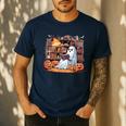 Ghost Book Reading Halloween Books Lover Teacher Men's Casual T-Shirt Navy
