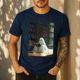 Ghost Library Halloween Book Reading Books Lover Teacher Men's Casual T-Shirt Navy Ghost Library Halloween Book Reading Books Lover Teacher Men's Casual T-Shirt Navy