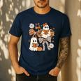 Ghost Reading Books Halloween Bow Spooky Teacher Student Men's Casual T-Shirt Navy