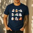 Ghost Reading Teacher Halloween Librarian Book Lover School Men's Casual T-Shirt Navy Ghost Reading Teacher Halloween Librarian Book Lover School Men's Casual T-Shirt Navy