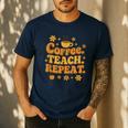 Groovy Coffee Teach Repeat Retro Teacher Men's Casual T-Shirt Navy Groovy Coffee Teach Repeat Retro Teacher Men's Casual T-Shirt Navy