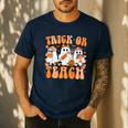 Groovy Teacher Halloween Trick Or Teach Ghost Men Women Kids Men's Casual T-Shirt Navy