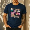 Half Teacher Half Iced Coffee Back To School Men's Casual T-Shirt Navy Half Teacher Half Iced Coffee Back To School Men's Casual T-Shirt Navy