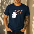 Halloween Music Note Ghost Teacher Fall Musical Instrument Men's Casual T-Shirt Navy
