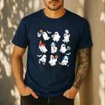 Halloween PE Teacher Ghost Playing Soccer Football Baseball Men's Casual T-Shirt Navy