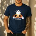 Halloween PE Teacher Ghosts Pumpkins Sports Lover Men's Casual T-Shirt Navy Halloween PE Teacher Ghosts Pumpkins Sports Lover Men's Casual T-Shirt Navy
