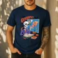 Halloween Skeleton Geography Teacher Pumpkin Bats Classroom Men's Casual T-Shirt Navy Halloween Skeleton Geography Teacher Pumpkin Bats Classroom Men's Casual T-Shirt Navy