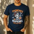 Halloween Skeleton Teacher Phonemes Graphemes Caffeine Lover Men's Casual T-Shirt Navy Halloween Skeleton Teacher Phonemes Graphemes Caffeine Lover Men's Casual T-Shirt Navy