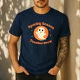 Halloween Teacher Crew Spooky Season Retro Ghost Men's Casual T-Shirt Navy Halloween Teacher Crew Spooky Season Retro Ghost Men's Casual T-Shirt Navy