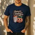 Halloween Teacher Phonemes Graphemes Caffeine Coffee Lover Men's Casual T-Shirt Navy Halloween Teacher Phonemes Graphemes Caffeine Coffee Lover Men's Casual T-Shirt Navy