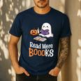 Halloween Teacher Women Cute Reading Ghost Read More Books Men's Casual T-Shirt Navy Halloween Teacher Women Cute Reading Ghost Read More Books Men's Casual T-Shirt Navy
