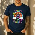 Happy 50th Days Of School Rainbow Teacher 50 Days Smarter Men's Casual T-Shirt Navy Happy 50th Days Of School Rainbow Teacher 50 Days Smarter Men's Casual T-Shirt Navy