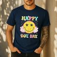 Happy Dot Day Hippie Flowers Smile Face Groovy Teacher Kids Men's Casual T-Shirt Navy Happy Dot Day Hippie Flowers Smile Face Groovy Teacher Kids Men's Casual T-Shirt Navy