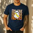 Happy Fri-Yay Friday Lovers Groovy Teacher Life Halloween Men's Casual T-Shirt Navy Happy Fri-Yay Friday Lovers Groovy Teacher Life Halloween Men's Casual T-Shirt Navy