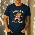 Happy Fri Yay Retro French Fries Friday Lovers Fun Teacher Men's Casual T-Shirt Navy Happy Fri Yay Retro French Fries Friday Lovers Fun Teacher Men's Casual T-Shirt Navy