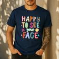 Happy To See Your Face Teacher Retro Back To School Men's Casual T-Shirt Navy Happy To See Your Face Teacher Retro Back To School Men's Casual T-Shirt Navy