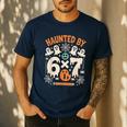 Haunted By 6x7 Math Teacher Halloween Pun Men's Casual T-Shirt Navy