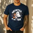 Haunted By My TBR Cute Ghost Book Reading Teacher Halloween Men's Casual T-Shirt Navy