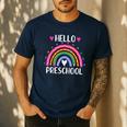 Hello Preschool Teacher Student Girls Rainbow Back To School Men's Casual T-Shirt Navy