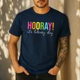 Hooray It's Library Day Teacher Reader Books Back To School Men's Casual T-Shirt Navy