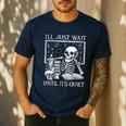 I'Ll Just Wait Until It's Quiet Skeleton Halloween Teacher Men's Casual T-Shirt Navy