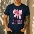 I'm Literally Just a Teacher Pencil Coquette Bow School Men's Casual T-Shirt Navy