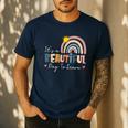It's A Beautiful Day To Learn Cute Rainbow Boho Teacher Men's Casual T-Shirt Navy