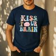 Kiss Your Brain Teacher Inspire Educate Groovy Retro Vintage Men's Casual T-Shirt Navy
