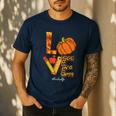 Leopard Pumpkin Love Teacher Life Thanksgiving Fall Women Men's Casual T-Shirt Navy Leopard Pumpkin Love Teacher Life Thanksgiving Fall Women Men's Casual T-Shirt Navy