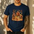 Librarian Turkey Reading Book Fall Thanksgiving Teacher Men's Casual T-Shirt Navy