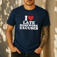 I Love Late Homework Excuses Sarcastic Teacher Lie For Men Women Men's Casual T-Shirt Navy I Love Late Homework Excuses Sarcastic Teacher Lie For Men Women Men's Casual T-Shirt Navy