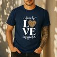 Love Leopard Print Teacher Cheetah School Inspire Teach Men's Casual T-Shirt Navy