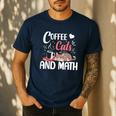 I Love Math Cats And Coffee Heart Mathematics Teacher Men's Casual T-Shirt Navy I Love Math Cats And Coffee Heart Mathematics Teacher Men's Casual T-Shirt Navy