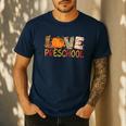 Love Preschool Happy Fall Thanksgiving Women Teacher Men's Casual T-Shirt Navy Love Preschool Happy Fall Thanksgiving Women Teacher Men's Casual T-Shirt Navy