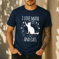 Math Nerd Math Teacher Cat Lover I Love Math And Cats Men's Casual T-Shirt Navy