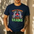 Math Teacher Love Brain Heart Skeleton Hand Zombie Halloween Men's Casual T-Shirt Navy