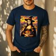 Mona Lisa Pumpkin Halloween Art Teacher Witchy Women Kids Men's Casual T-Shirt Navy