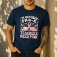 In October Pre-K Teachers Wear Pink Ribbon Breast Cancer Men's Casual T-Shirt Navy