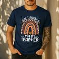 One Thankful Math Teacher Leopard Rainbow Thanksgiving Men's Casual T-Shirt Navy One Thankful Math Teacher Leopard Rainbow Thanksgiving Men's Casual T-Shirt Navy