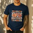 One Thankful Teacher Thanksgiving Groovy Fall Autumn Teacher Men's Casual T-Shirt Navy One Thankful Teacher Thanksgiving Groovy Fall Autumn Teacher Men's Casual T-Shirt Navy