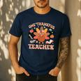 One Thankful Teacher Thanksgiving Retro Groovy Fall Teachers Men's Casual T-Shirt Navy