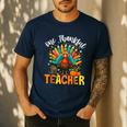 One Thankful Teacher Thanksgiving Turkey Cute Crayon Pencil Men's Casual T-Shirt Navy One Thankful Teacher Thanksgiving Turkey Cute Crayon Pencil Men's Casual T-Shirt Navy