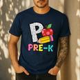 P Is For Pre-K Teacher Pencil Apple Back To School Men's Casual T-Shirt Navy P Is For Pre-K Teacher Pencil Apple Back To School Men's Casual T-Shirt Navy