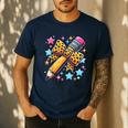 Pencil Leopard Coquette Bow Teacher Life Back To School Men's Casual T-Shirt Navy Pencil Leopard Coquette Bow Teacher Life Back To School Men's Casual T-Shirt Navy